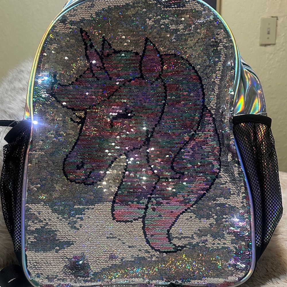 Unicorn Sequin Kids Backpack - Silver